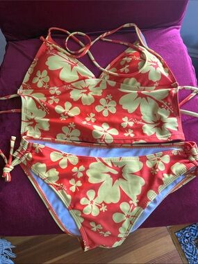 Girls' Red & Yellow Floral Tankini Swim Set
